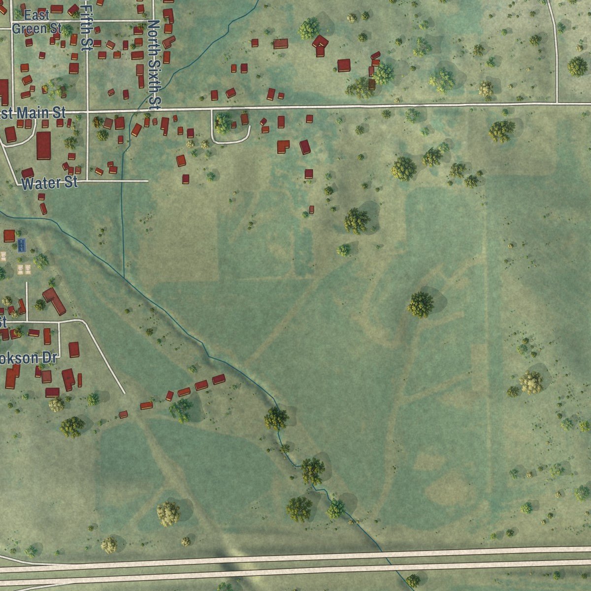 Second close-up of the map of West Branch, Iowa print showing more streets and buildings