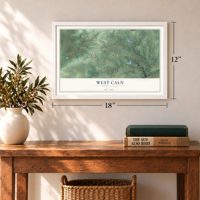 West Caln, Pennsylvania map, 12 x 18 inch print in a white frame in an entryway