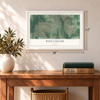 West Cascade, Georgia map, 12 x 18 inch print in a white frame in an entryway
