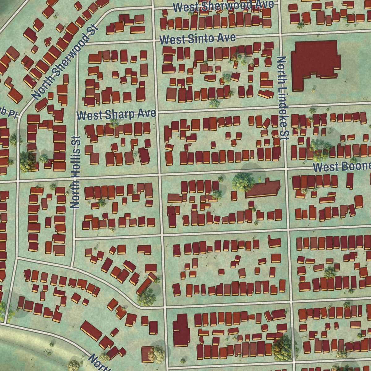 Second close-up of the map of West Central, Washington print showing more streets and buildings