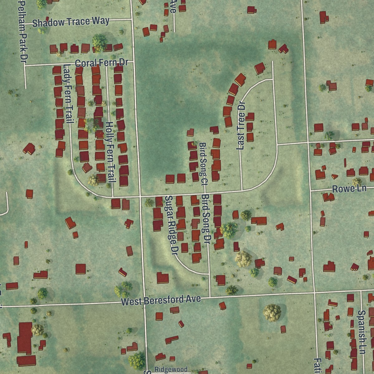 Second close-up of the map of West DeLand, Florida print showing more streets and buildings