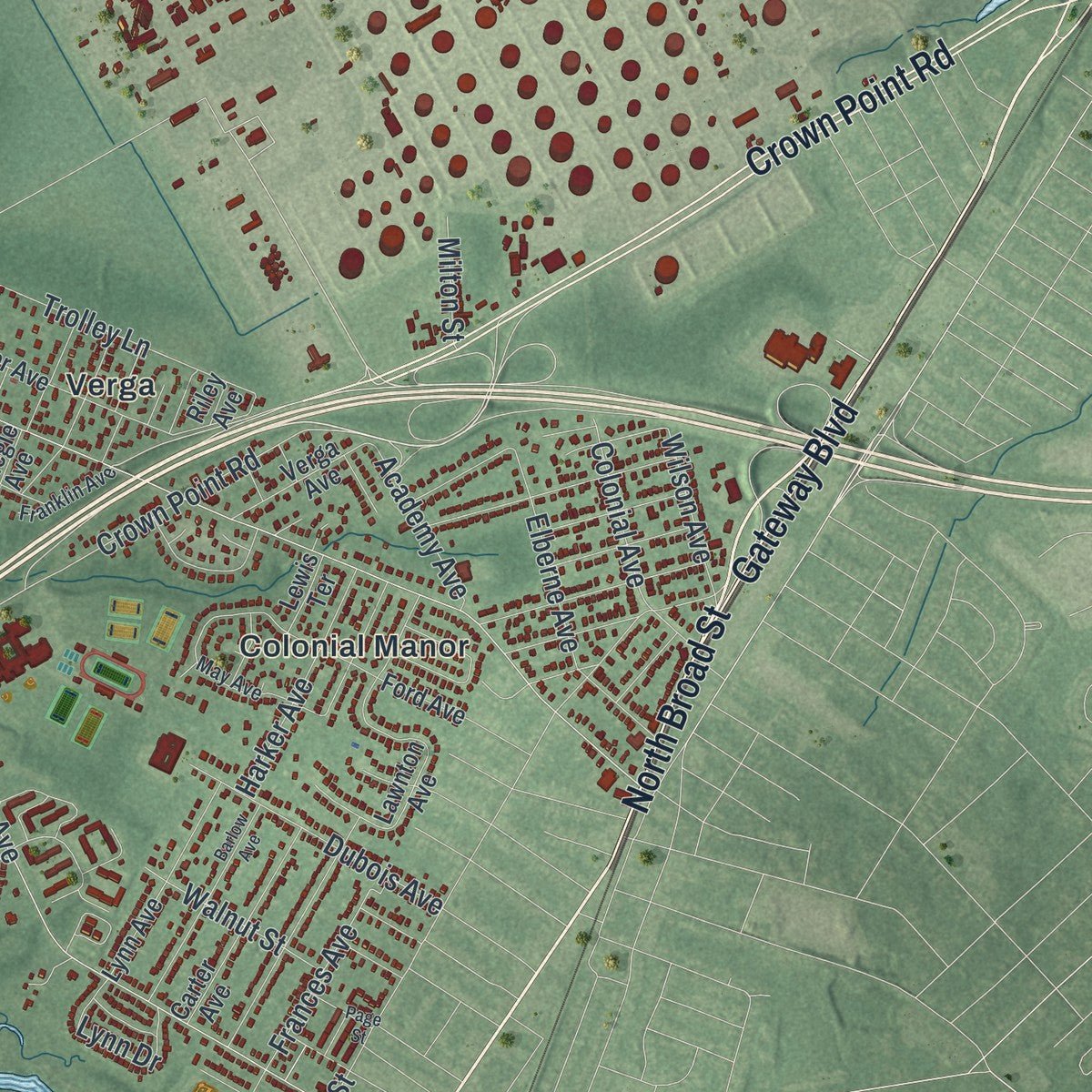 Second close-up of the map of West Deptford, New Jersey print showing more streets and buildings
