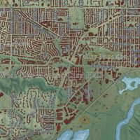 Second close-up of the map of West Des Moines, Iowa print showing more streets and buildings