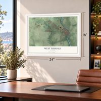 West Dundee, Illinois map, 18 x 24 inch print in a white frame in a home office