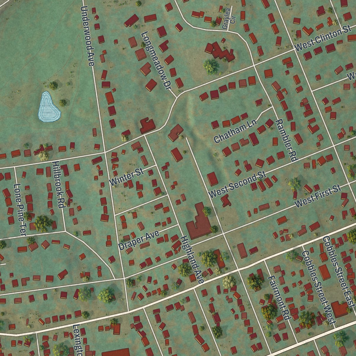 Second close-up of the map of West Elmira, New York print showing more streets and buildings