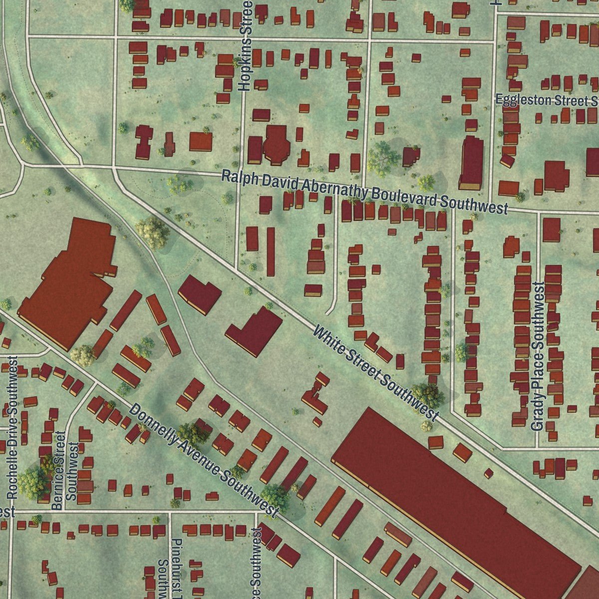 Second close-up of the map of West End, Georgia print showing more streets and buildings