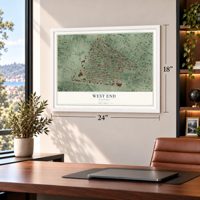 West End, Missouri map, 18 x 24 inch print in a white frame in a home office