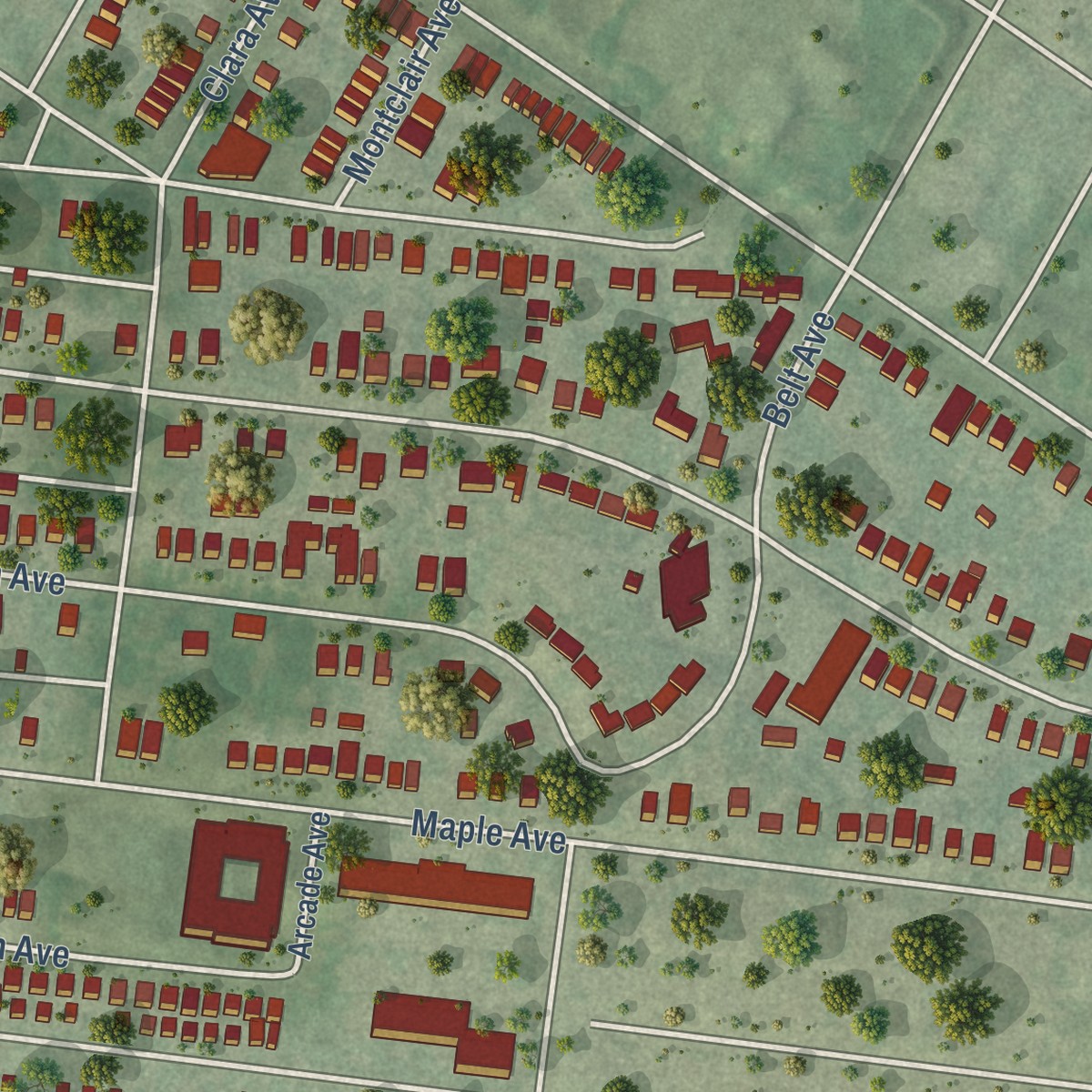 Second close-up of the map of West End, Missouri print showing more streets and buildings