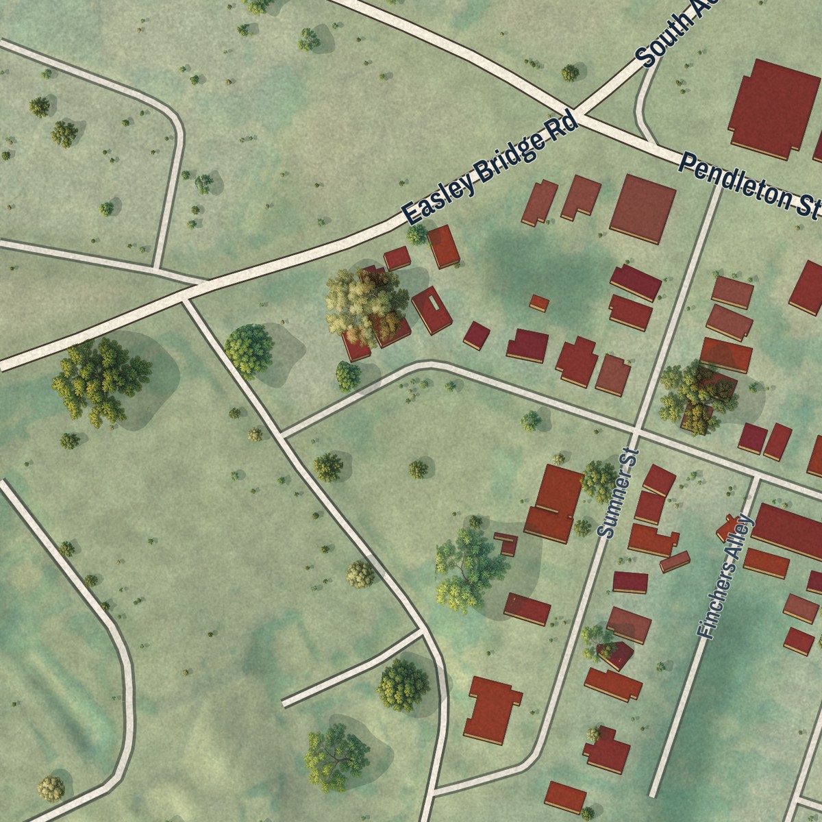 Second close-up of the map of West End, South Carolina print showing more streets and buildings