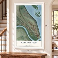 West Fairview, Pennsylvania map, 24 x 36 inch print in a white frame by a staircase
