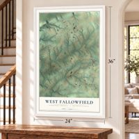 West Fallowfield, Chester County, Pennsylvania map, 24 x 36 inch print in a white frame by a staircase