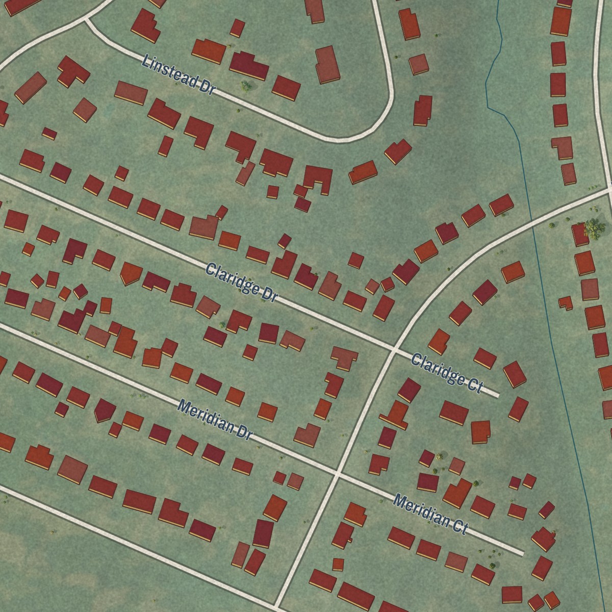 Second close-up of the map of West Gardenside, Kentucky print showing more streets and buildings