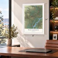 West Glendive, Montana map, 18 x 24 inch print in a white frame in a home office