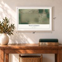 West Goshen, California map, 12 x 18 inch print in a white frame in an entryway