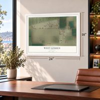 West Goshen, California map, 18 x 24 inch print in a white frame in a home office
