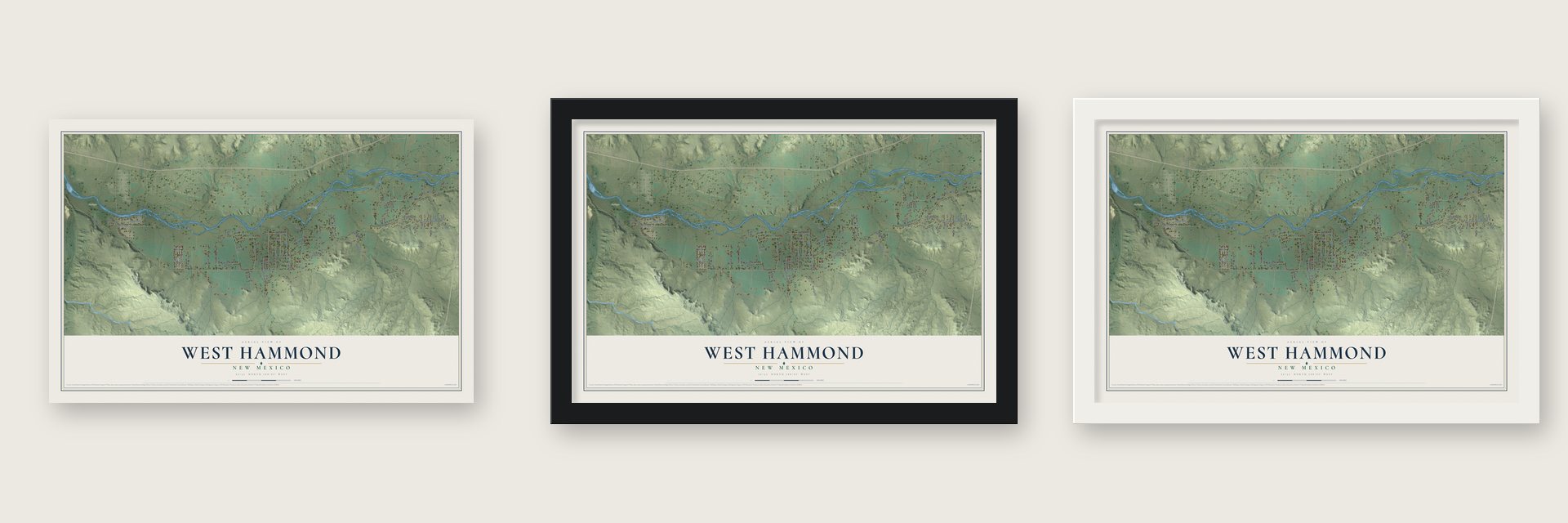 West Hammond, New Mexico map unframed, in a black wood frame and in a white wood frame