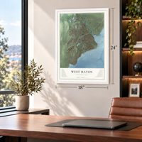 West Haven, Connecticut map, 18 x 24 inch print in a white frame in a home office