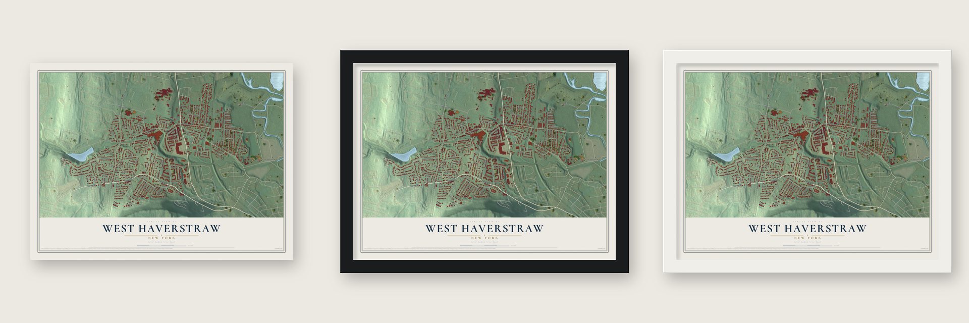 West Haverstraw, New York map unframed, in a black wood frame and in a white wood frame