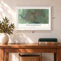 West Haverstraw, New York map, 12 x 18 inch print in a white frame in an entryway