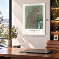 West Hempstead, New York map, 18 x 24 inch print in a white frame in a home office