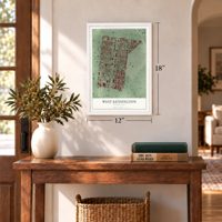 West Kensington, Pennsylvania map, 12 x 18 inch print in a white frame in an entryway