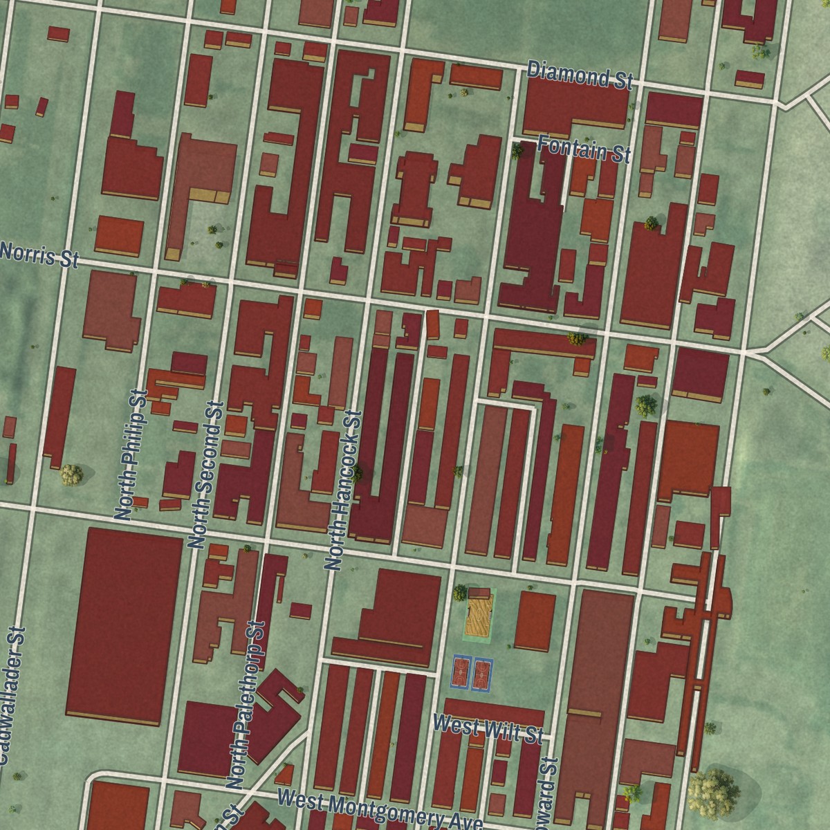 Second close-up of the map of West Kensington, Pennsylvania print showing more streets and buildings