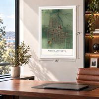 West Lafayette, Ohio map, 18 x 24 inch print in a white frame in a home office