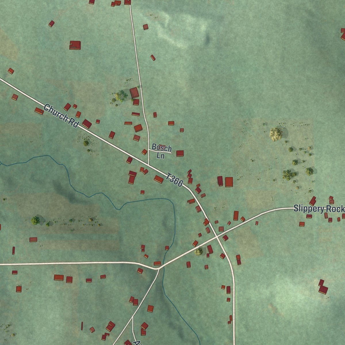 Second close-up of the map of West Liberty, Pennsylvania print showing more streets and buildings