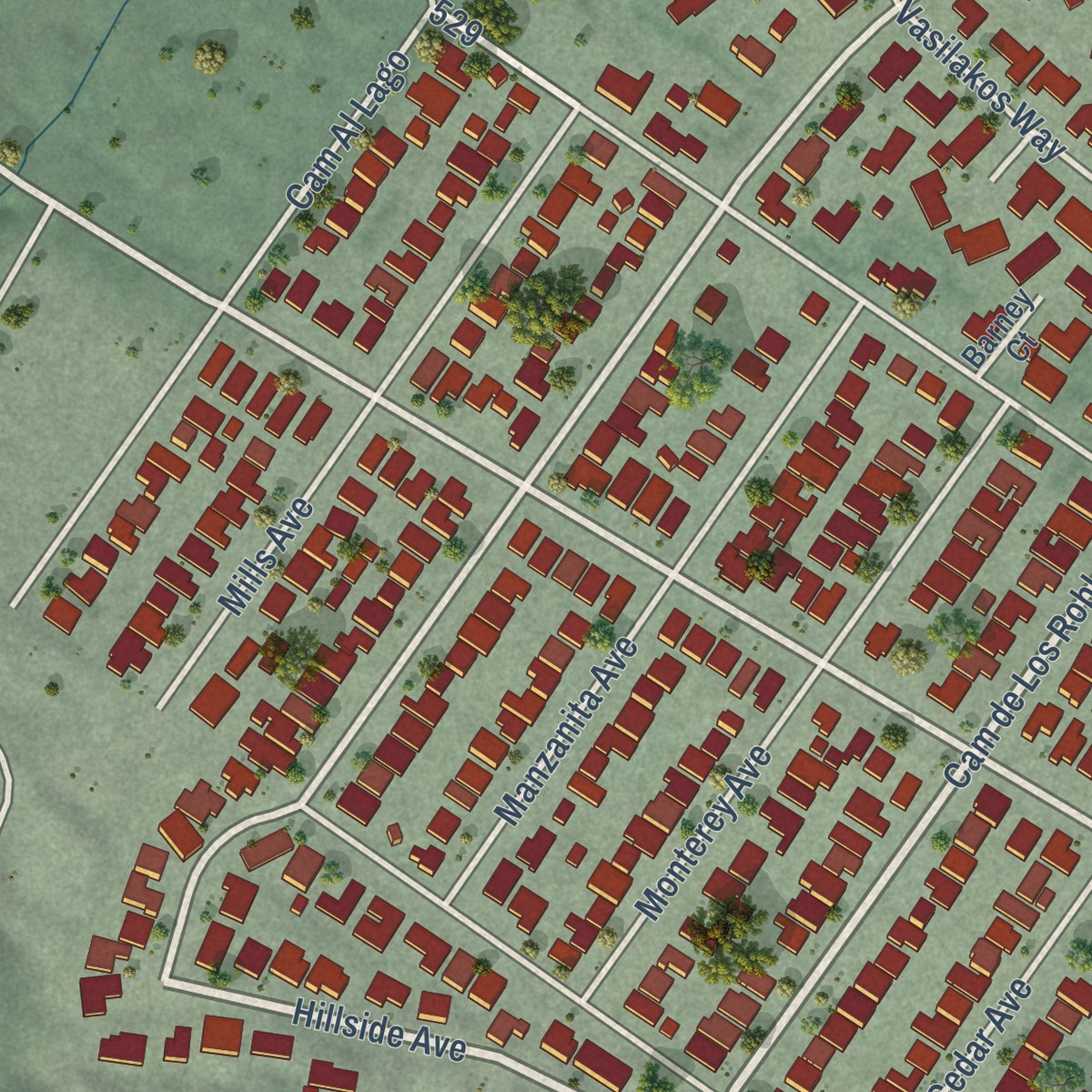 Second close-up of the map of West Menlo Park, California print showing more streets and buildings