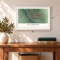 West Middlesex, Pennsylvania map, 12 x 18 inch print in a white frame in an entryway