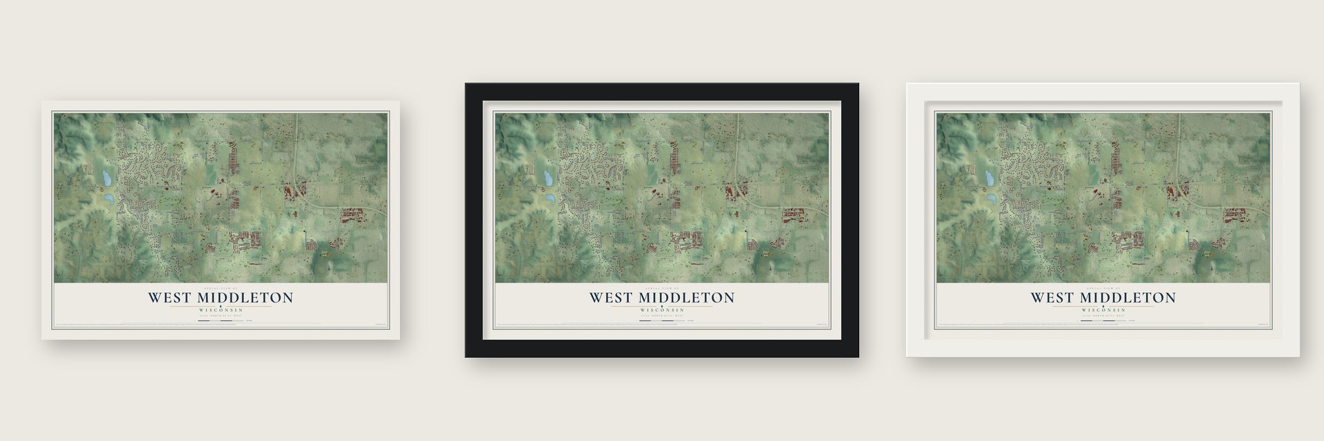 West Middleton, Wisconsin map unframed, in a black wood frame and in a white wood frame