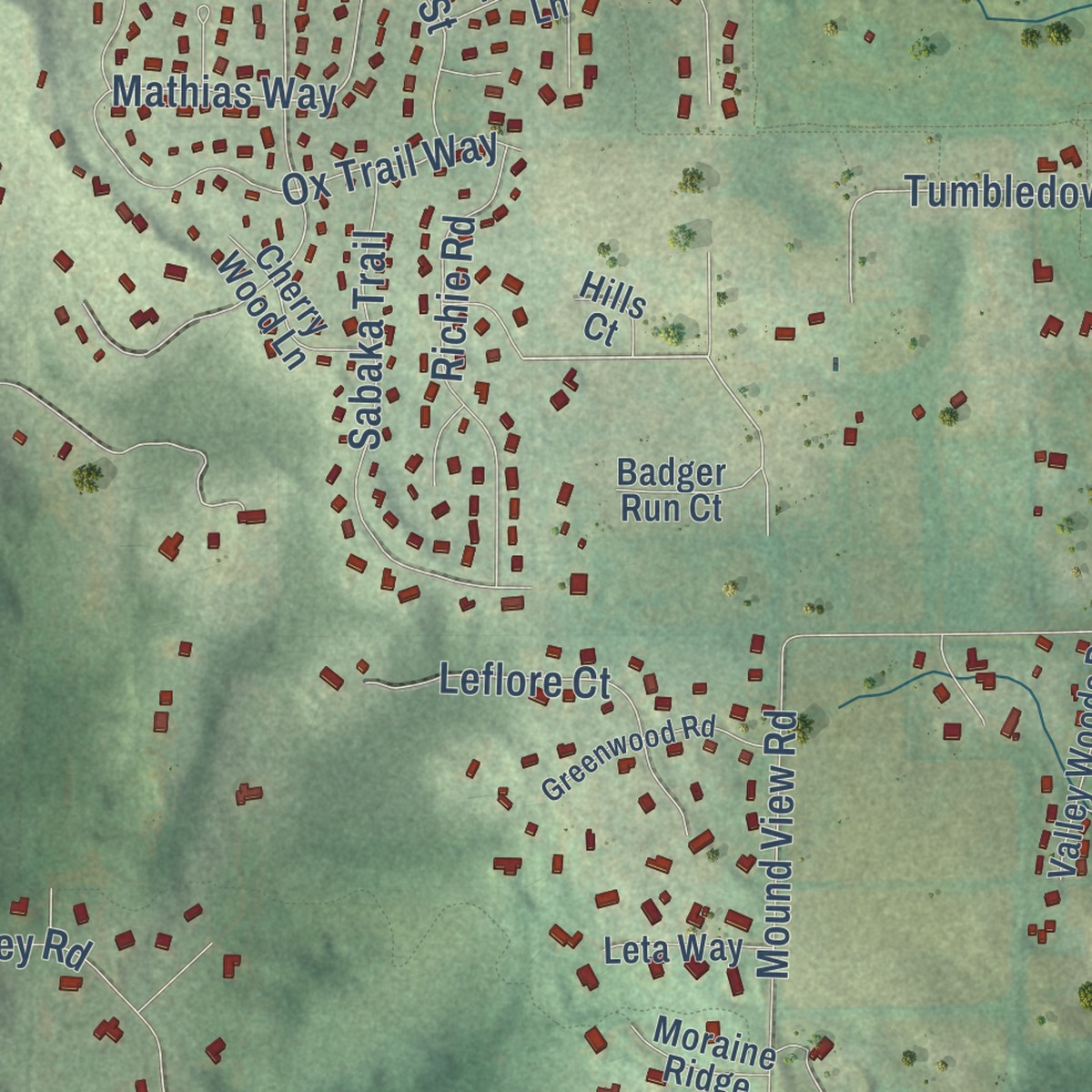 Second close-up of the map of West Middleton, Wisconsin print showing more streets and buildings