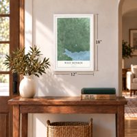 West Monroe, New York map, 12 x 18 inch print in a white frame in an entryway