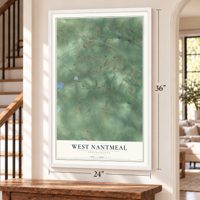 West Nantmeal, Pennsylvania map, 24 x 36 inch print in a white frame by a staircase