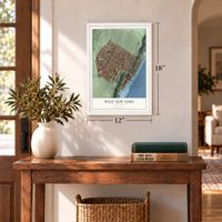 West New York, New Jersey map, 12 x 18 inch print in a white frame in an entryway
