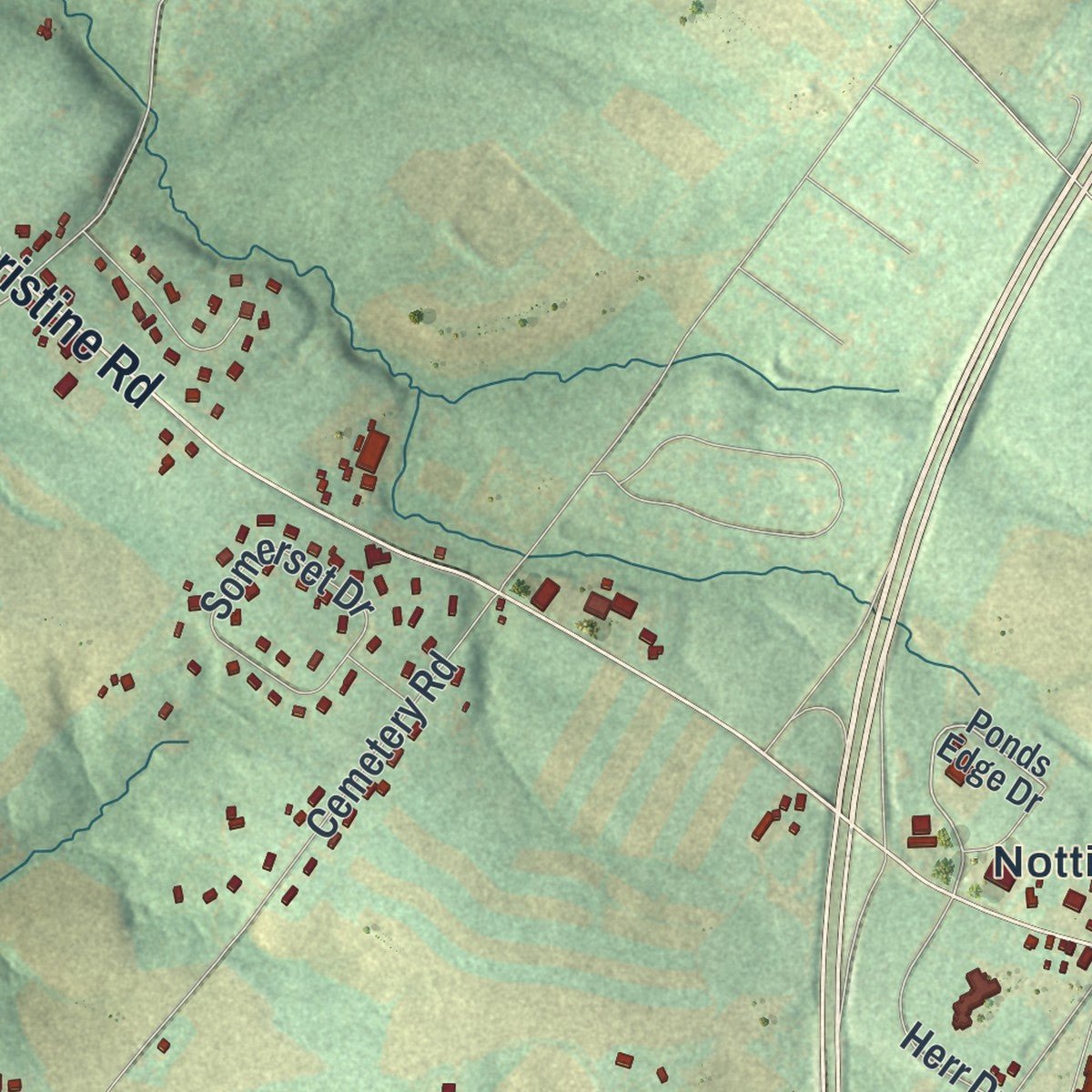 Second close-up of the map of West Nottingham, Pennsylvania print showing more streets and buildings