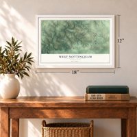 West Nottingham, Pennsylvania map, 12 x 18 inch print in a white frame in an entryway