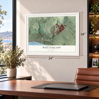 West Oakland, Pennsylvania map, 18 x 24 inch print in a white frame in a home office