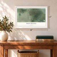 West Orange, Texas map, 12 x 18 inch print in a white frame in an entryway