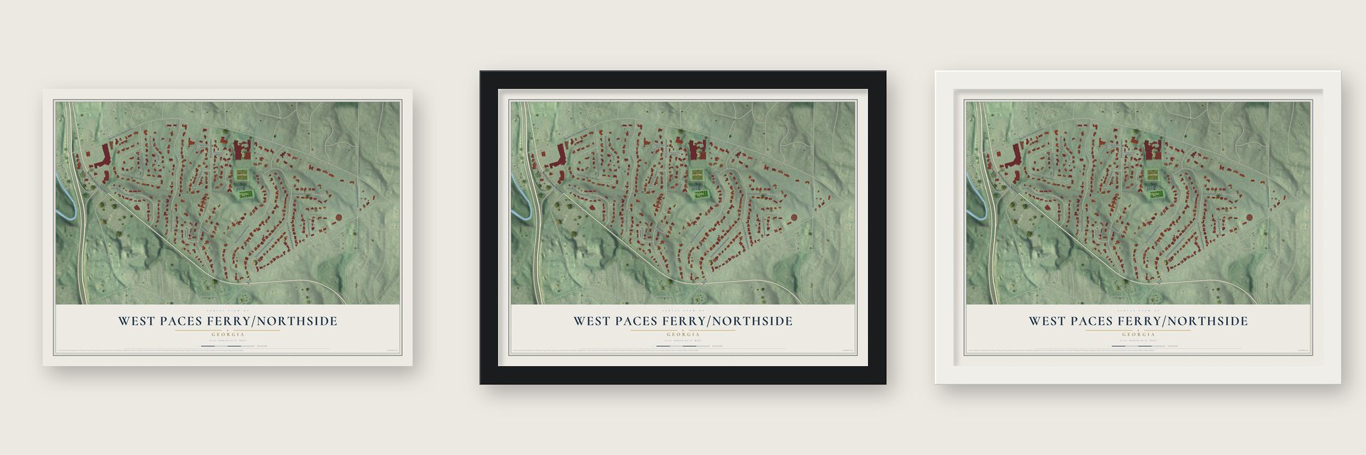 West Paces Ferry-Northside, Georgia map unframed, in a black wood frame and in a white wood frame