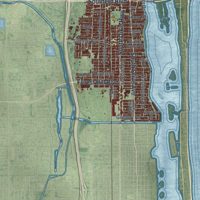 Second close-up of the map of West Palm Beach, Florida print showing more streets and buildings