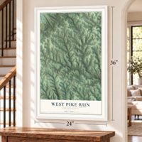 West Pike Run, Pennsylvania map, 24 x 36 inch print in a white frame by a staircase
