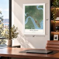 West Point, Virginia map, 18 x 24 inch print in a white frame in a home office