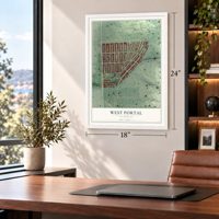 West Portal, California map, 18 x 24 inch print in a white frame in a home office