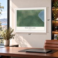 West Roy Lake, Minnesota map, 18 x 24 inch print in a white frame in a home office