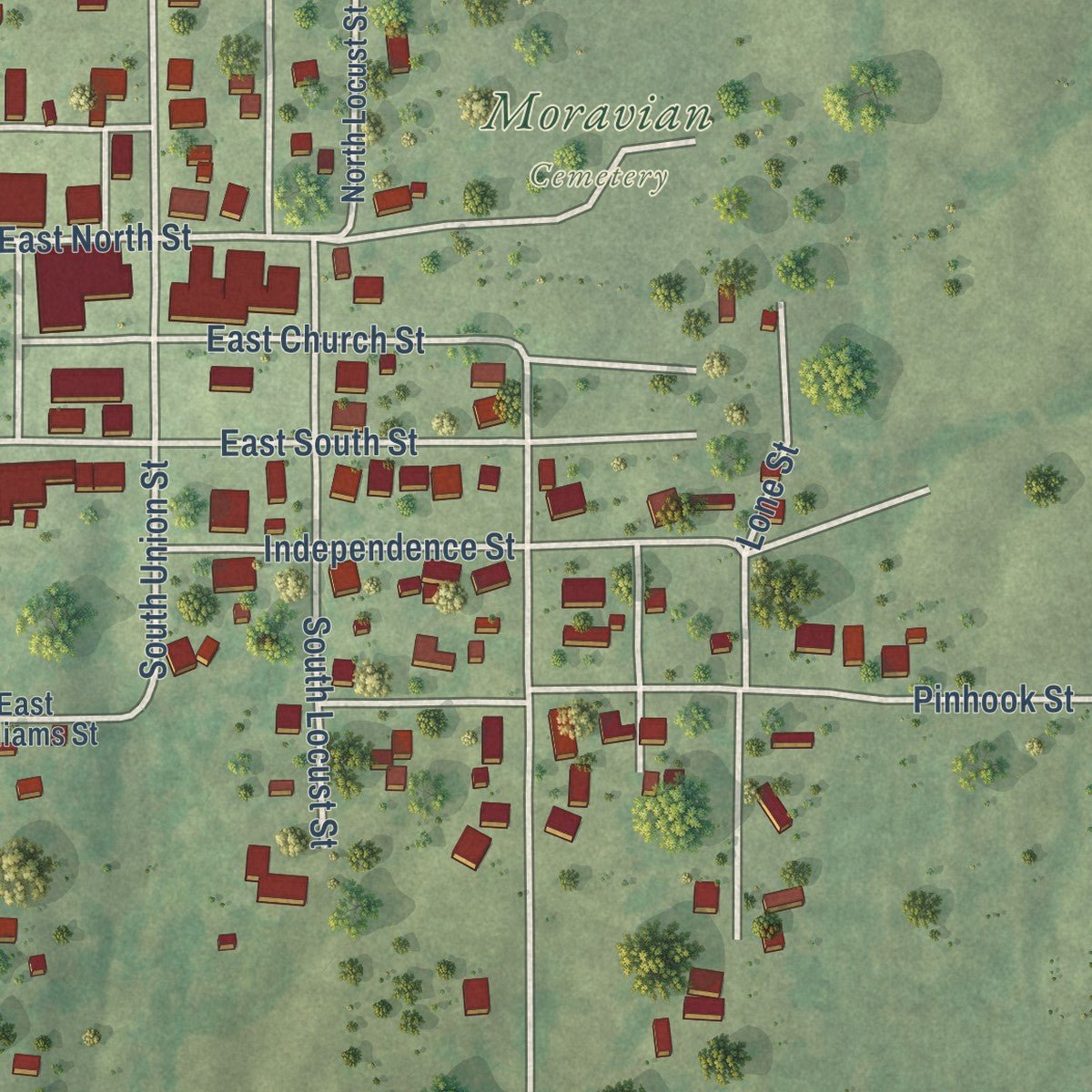 Second close-up of the map of West Salem, Illinois print showing more streets and buildings