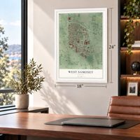 West Samoset, Florida map, 18 x 24 inch print in a white frame in a home office