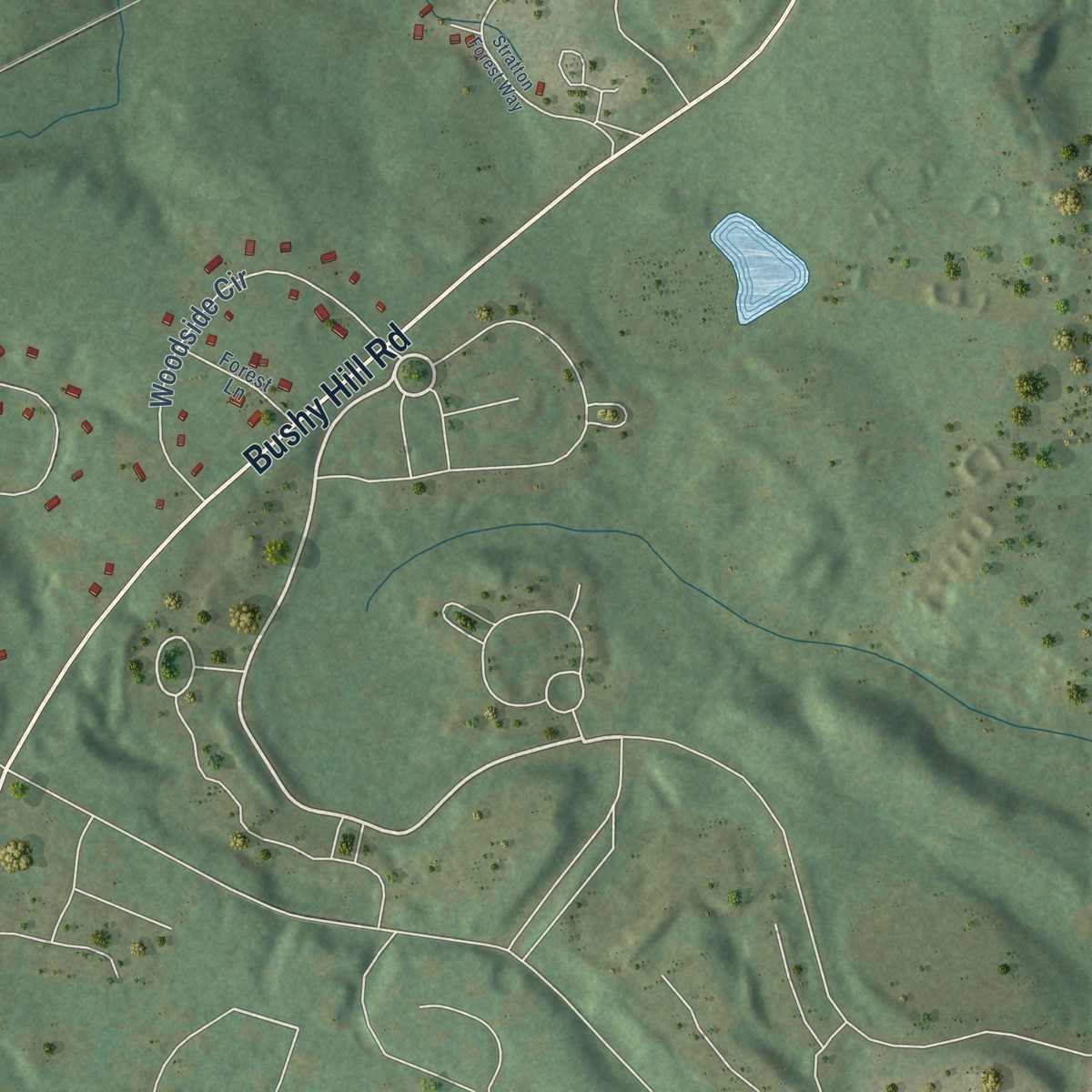 Second close-up of the map of West Simsbury, Connecticut print showing more streets and buildings