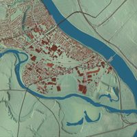 Close-up of the map of West Springfield, Massachusetts print showing terrain and local geography