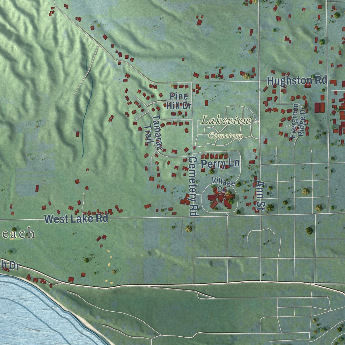 Second close-up of the map of West Traverse, Michigan print showing more streets and buildings